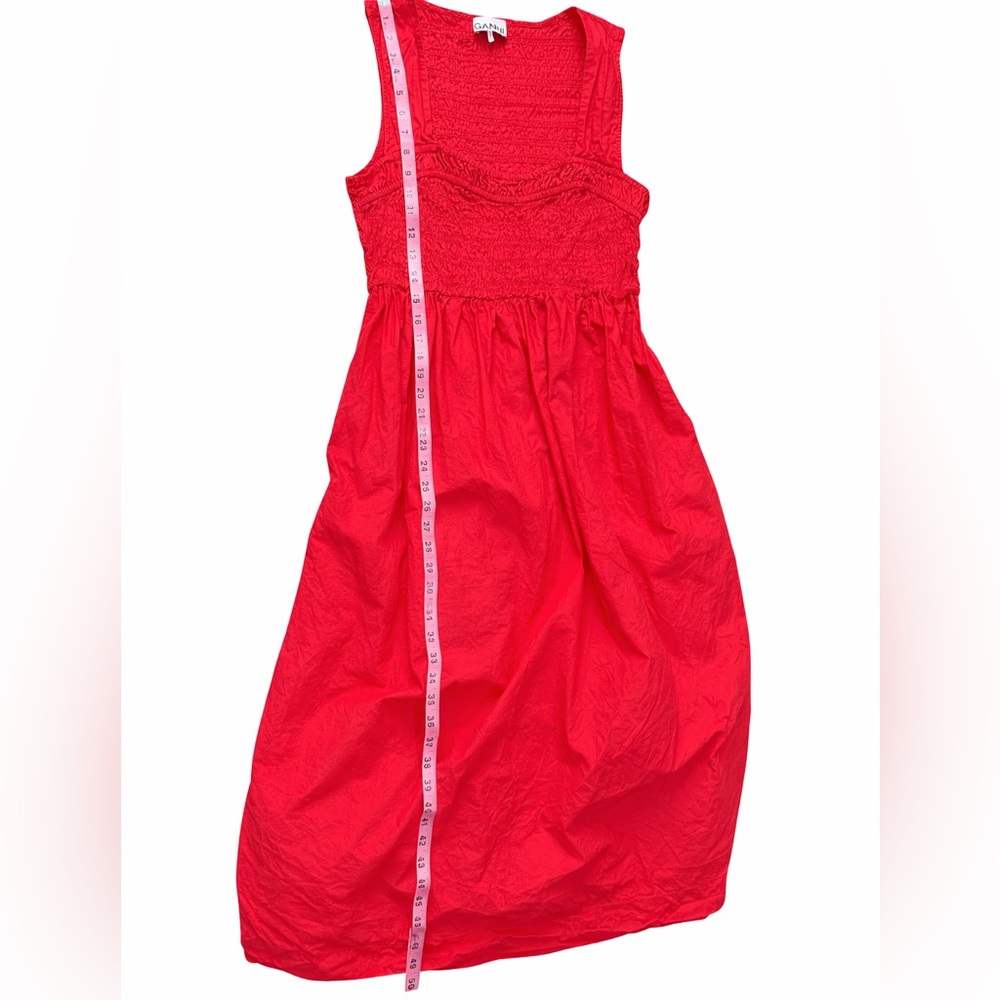 GANNI Red Smocked Sweetheart Midi Dress Size 44 L XL - Picture 4 of 7